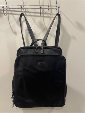 Perlina Black Leather Women’s Backpack with Leather-Trim Straps